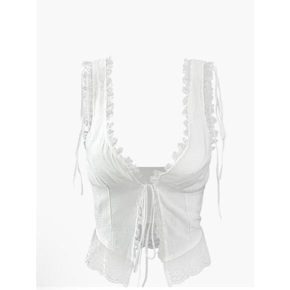 Micas White Lace Front Tie Front Top - L - Picture 1 of 5